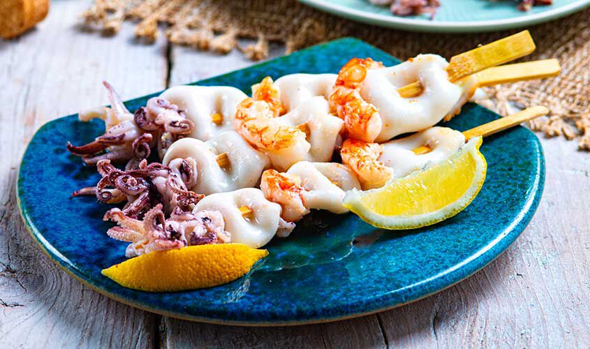Specialit&agrave; di pesce - Sc. 20% Spiedini di Calamaro Patagonico e Gambero Argentino bClub