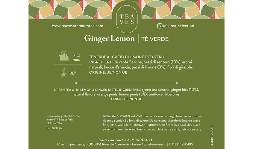 Tisane e infusi - Ginger Lemon T&egrave; verde